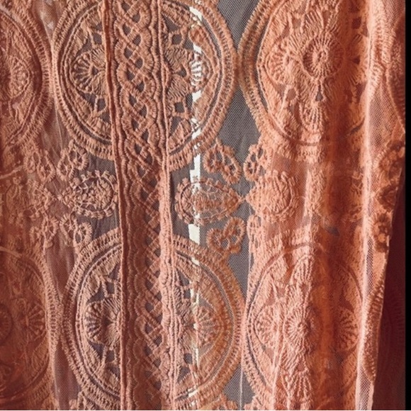 Peachy Cream Boho Scalloped Embroidered Malie Kimono Duster, Cotton Lace Robe - Picture 8 of 9